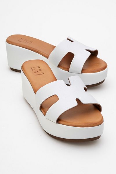 LuviShoes Lia White Skin Genuine Leather Women's Wedge Heeled Slippers