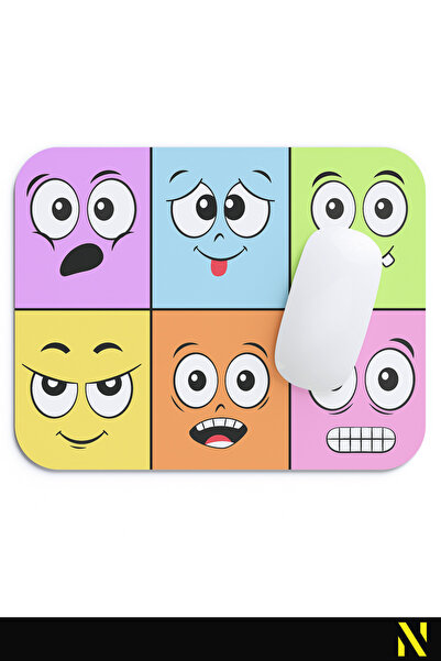 nilizma Изрази Емоджи Емоции Подложка за мишка с мотиви, свързани с настроението - 23 cm x 19 cm - Подложка за мишка с неплъзгаща се основа