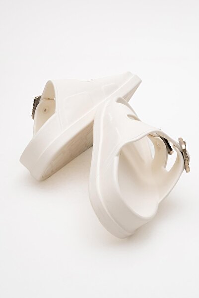 CCWAY AYAKKABI Women's Strappy Buckle Slippers Sandals Ecru