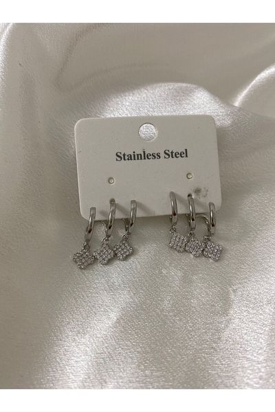 stainless steell Vintage Steel Earrings with Turquoise Stone Detail