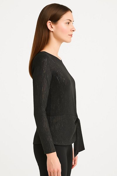 Kübra Tekstil Lupinn Fashion Women's Black Lurex Sparkle Long Sleeve Stylish Blouse – Suitable for Night & Day Wear