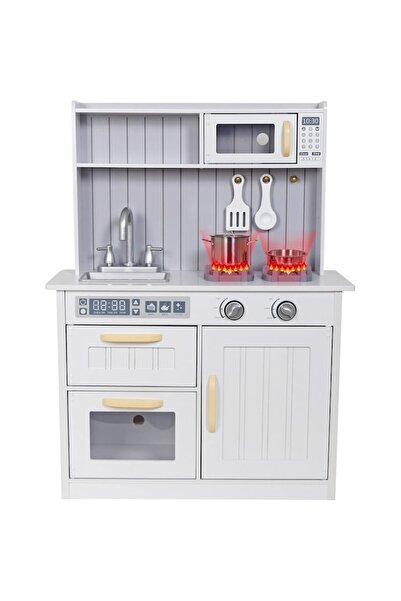 Smart Vibe Bucatarie pentru Copii din Lemn NorvegianCuisine, Arzatoare cu Lumini, Sunete,Alb Antichizat