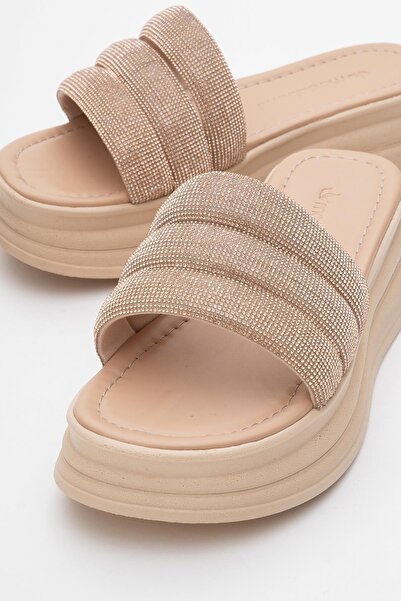 CCWAY AYAKKABI Women's Thick Stone Ribbed Slippers Nude