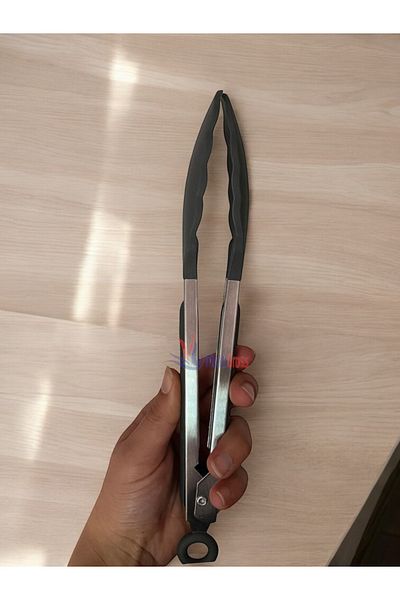 Multiamo Black Metal Frying Tongs / Serving Tongs with Silicone Tips