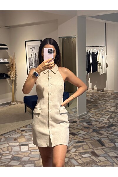 Butik Kadın halter yaka mini elbise