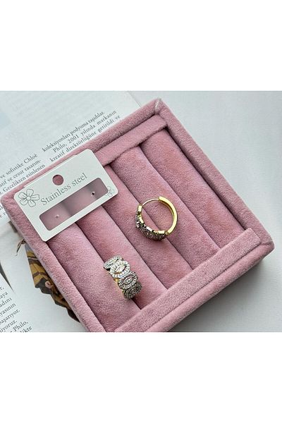 CA SHOPPİNG Stone Large Steel Hhoop Earring