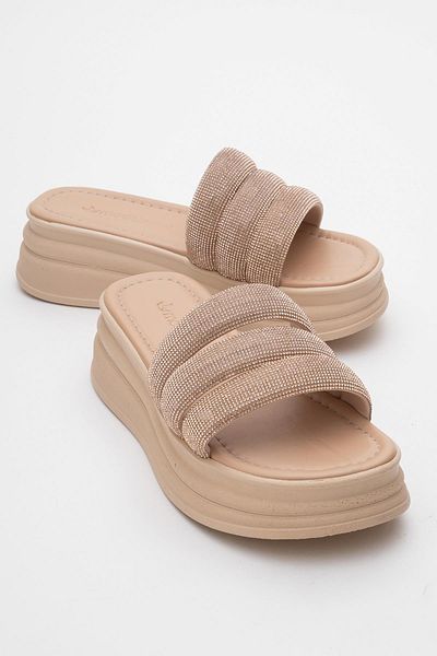 CCWAY AYAKKABI Women's Thick Stone Ribbed Slippers Nude