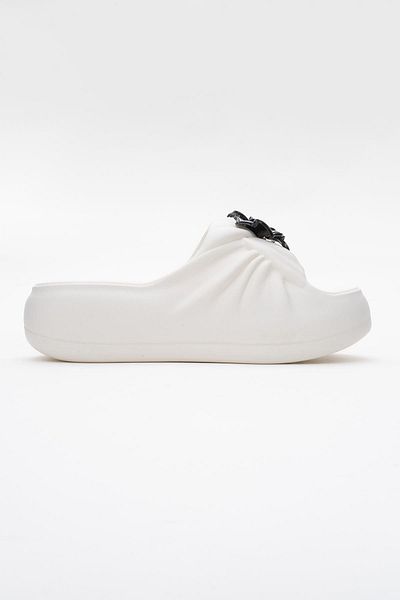 CCWAY AYAKKABI Buckle Women's Flat Slippers Ecru