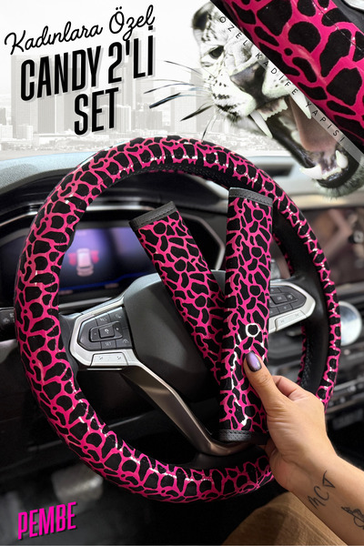 PlusOto Candy Seri Kadınlara Özel Leopar Desen Kadife Geçmeli Direksiyon Kılı...