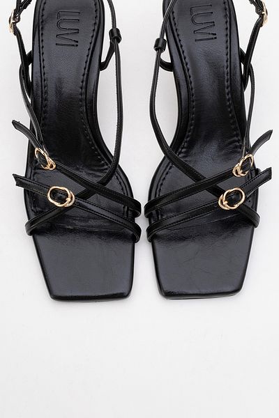 LuviShoes Chaka Black Buckle Square Toe Women's Heeled Sandals