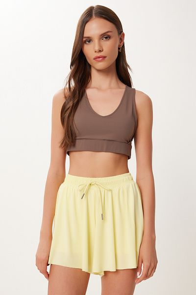Lovelyİstanbul Mini pantaloni scurți cu talie înaltă în două straturi GALBEN LDZ0009