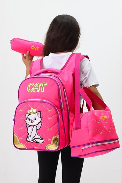 Probag Set de 3 cutii de prânz și școală cu tematică CAT pentru fete – roz și model de pisică drăguță