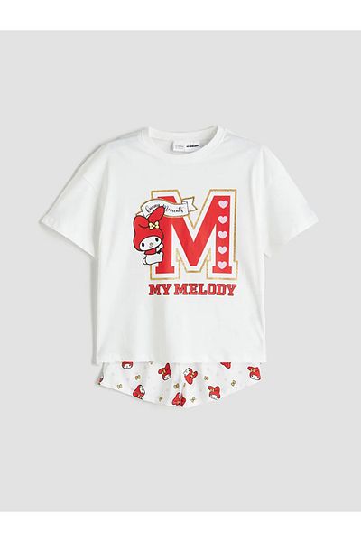 LC Waikiki Lcw Kids Ecru Crew Neck My Melody Printed Girls Shorts Pajama Set
