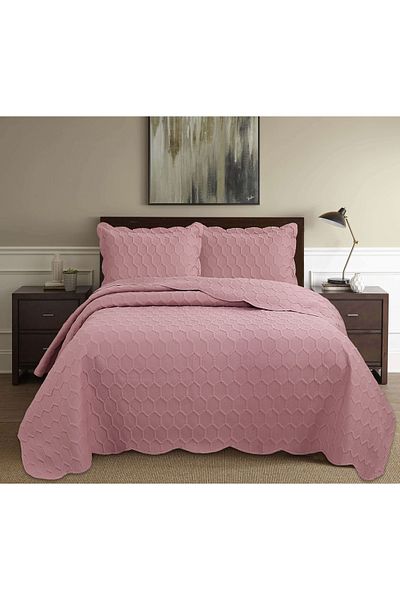 Bella Home Honey Comb 3D Double Bedspread Set (3 Pieces) - 260X240 cm