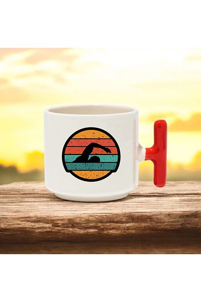 BB TRADE Swimmer Visual t Handle Ceramic Printed Mug 250 ml