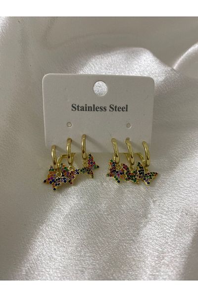 stainless steell Vintage Steel Earrings with Turquoise Stone Detail