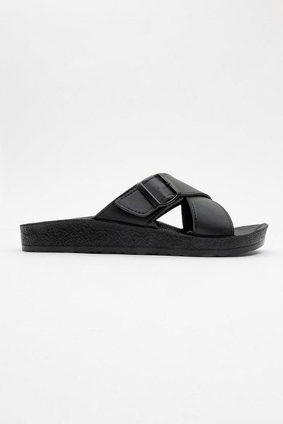 CCWAY AYAKKABI Men's Buckle Cross Strap Slippers - 2227 Black