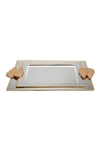 Alsaif Gallery Steel Serving Tray Set, 2 Pieces - Silver and Gold