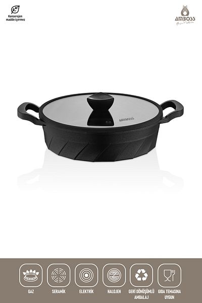 Amboss Vento Casting Titanium Coated Oblate Pot with Glass Lid 26X7 cm