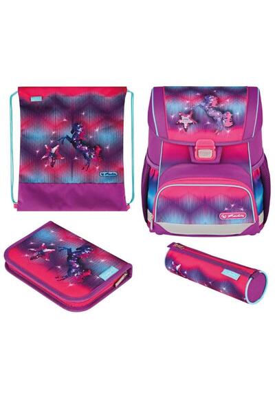 Herlitz Ghiozdan echipat Herlitz Loop Plus, motiv Funky Horse (Mov/Albastru)