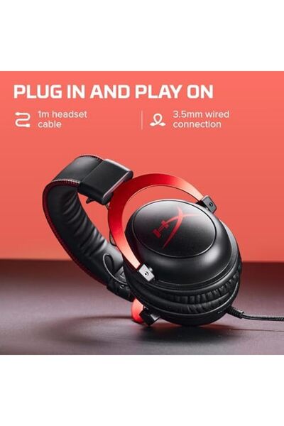HyperX سماعة رأس للألعاب Cloud II لأجهزة الكمبيوتر الشخصية وPS4 وXbox One وNintendo Switch، لون أحمر