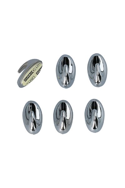 Wenko 6-Piece Self-Adhesive Midget Plastic Wall Hook Set Chrome