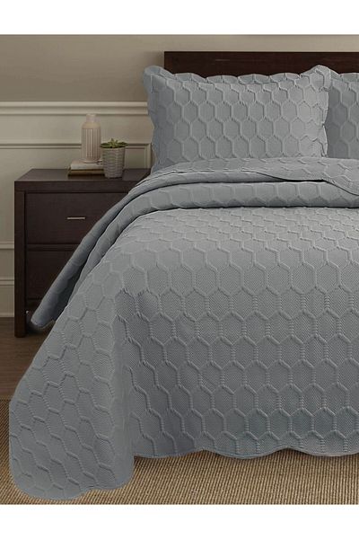 Bella Home Honey Comb 3D Double Bedspread Set (3 Pieces) - 260X240 cm