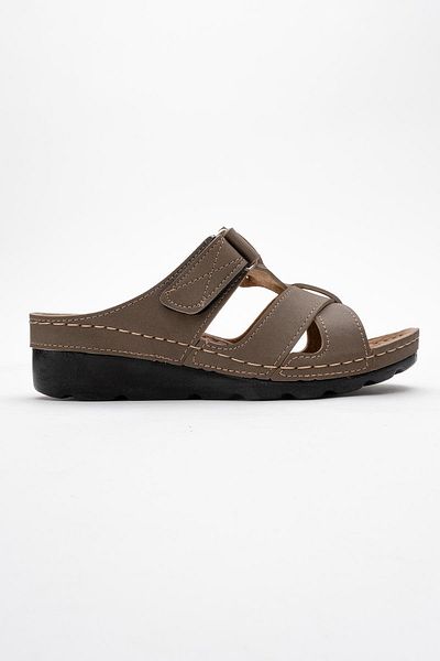 CCWAY AYAKKABI Cross Velcro Women's Flat Slippers Mink