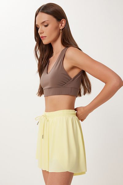 Lovelyİstanbul Mini pantaloni scurți cu talie înaltă în două straturi GALBEN LDZ0009