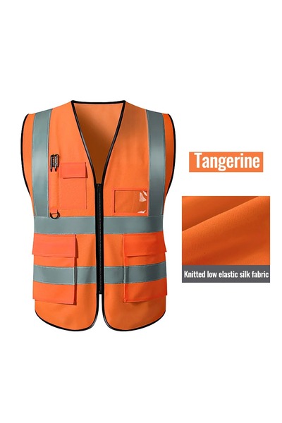 Generic Custom Safety Vest with Name Tag – High Visibility Reflective Vest with Zipper and Pockets.