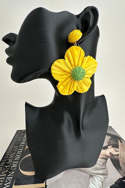 Modex Raffia Bohemian Style Dangle Flower Earrings (7cm)