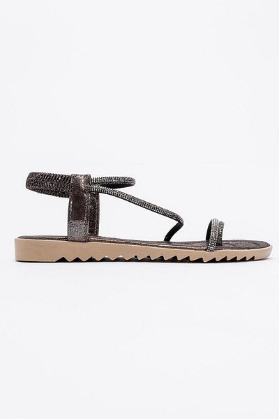 CCWAY AYAKKABI Woman's stone-embellished flip-flop sandal platinum