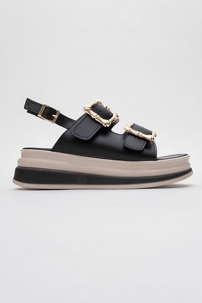 CCWAY AYAKKABI Women's Gold Buckle Sandals Black