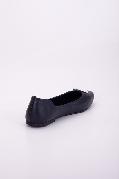 VİNİCCİ AYAKKABI Navy Blue Ballet with Genuine Leather Buckle