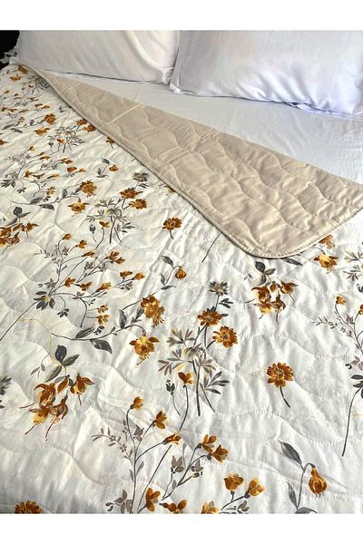 Özyuvam Quilted Cotton Fiber Filled Double Floral Patterned Pique