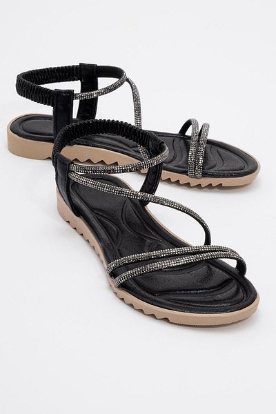 CCWAY AYAKKABI Woman's cross-stone sandal black