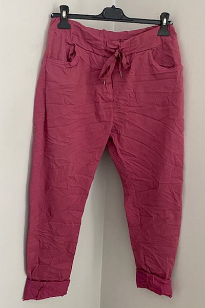 AYASOFYA OTANTIK Women's Italian Dusty Rose Tie Waist Lycra Skinny Leg Trousers