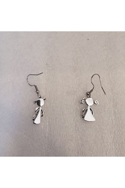 Butik Tülin Authentic Handmade Silver Metal Girl Boy Children Double t and R Letter Earrings 3.5X0.8Cm Made in Thailand