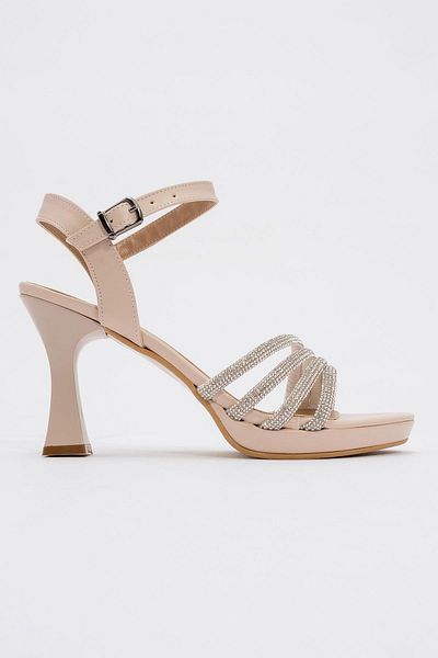 CCWAY AYAKKABI Women's Piping Stone Heeled Sandals Ten Skin