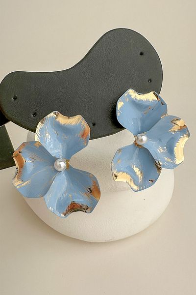 Modex Pearl Detail Blue Light Flower Earrings (5cm)