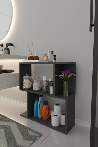 Remaks Belek 2 Raflı Banyo Rafı Çok Amaçlı Kitaplık Rafı Dekoratif Raf Antrasit