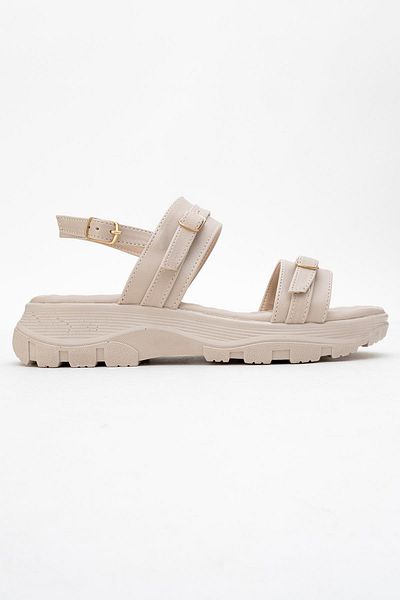 CCWAY AYAKKABI Women's Double Buckle Sandals Beige