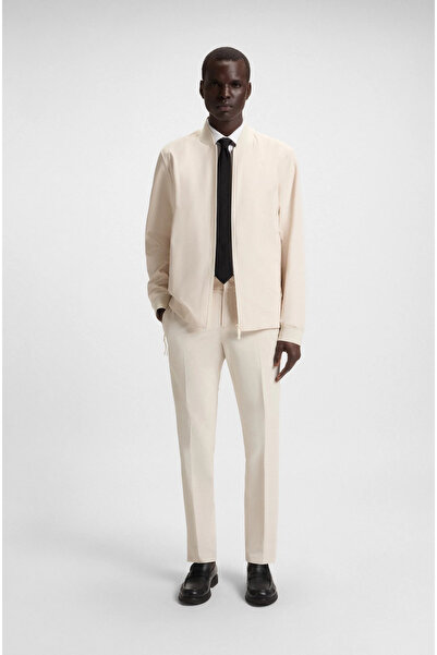 BOSS Erkek Yüksek Bel Slim Fit Kanca ve Fermuar Kapatma Bej Pantolon 50543570-131