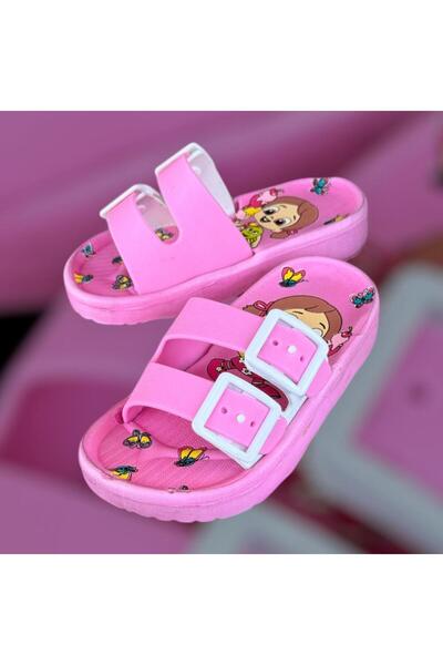 AkınalBella kız çocuk pembe çift tokalı yumuşak soft taban terlik