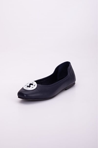 VİNİCCİ AYAKKABI حذاء باليه من الجلد الطبيعي بإبزيم باللون الأزرق الداكن