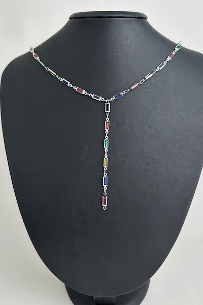 Modex Colorful Thin Rectangle Low-Cut Y Necklace (56cm)