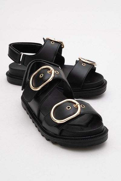 CCWAY AYAKKABI Women's Double Buckle Velcro Sandals Black