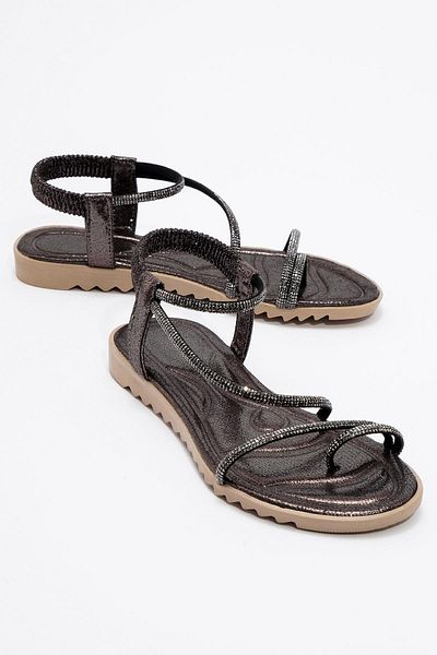 CCWAY AYAKKABI Woman's stone-embellished flip-flop sandal platinum