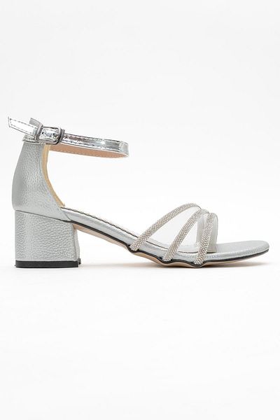 CCWAY AYAKKABI Children's Stone Heeled Sandals; Silver