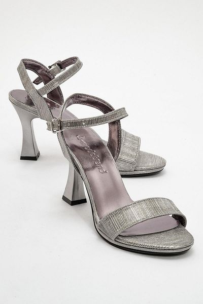 CCWAY AYAKKABI Women's Glitter Heeled Sandals Platinum Glitter
